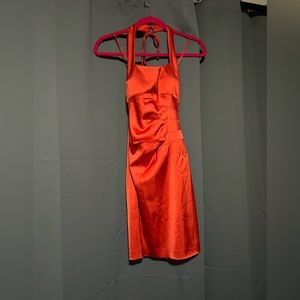 Caché orange satin cocktail dress